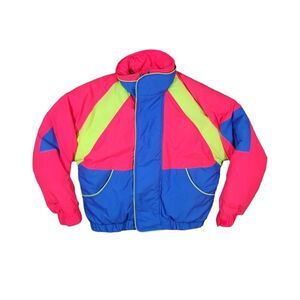 Vintage 80s Mexican Pipeline Escondido geometric neon down filled puffer coat -M